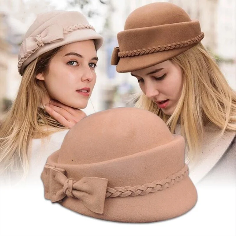 

100% wool beret winter berets women winter felt beret Floral Women Felt French Beret Beanie fedora hat Beanie Winter Flower