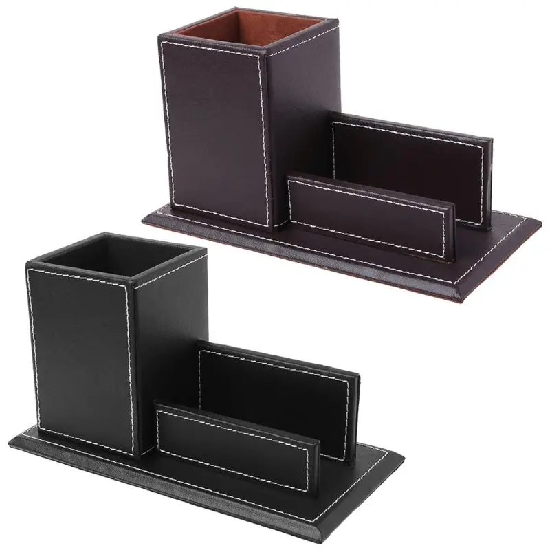 

Multifunctional Office Desktop Decor Storage Box Leather Stationery Organizer Business Card Pen Pencils Remote Control Holder