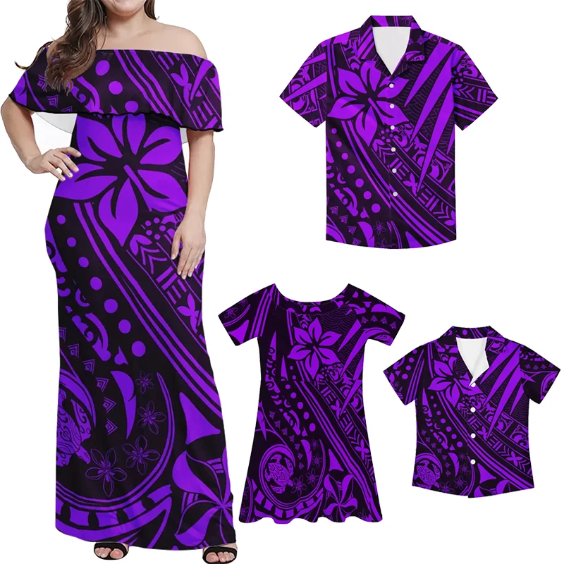 thumbnail image 1 of Vestido verde con hombros descubiertos de HYCOOL, conjunto a juego para mamá e hija, ropa tribal polinesia, conjunto familiar, regalos de Navidad para papá, 1 of 5