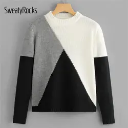 SweatyRocks Цвет блок джемпер свитер для улицы, для девушек, длинный рукав, пуловеры 2019 Новый Осень Для женщин Свободные свитеры