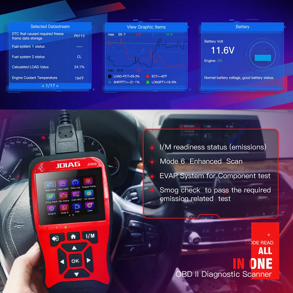 JDiag JD906 Профессиональный obd2 OBDII Автомобильный сканер ...