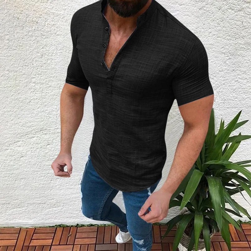 mens short sleeve shirts clearance New Men's Casual Blouse Cotton Linen Shirt Loose Tops Short Sleeve Tee Shirt Spring Autumn Summer Casual Handsome Men Shirt short sleeve shirts