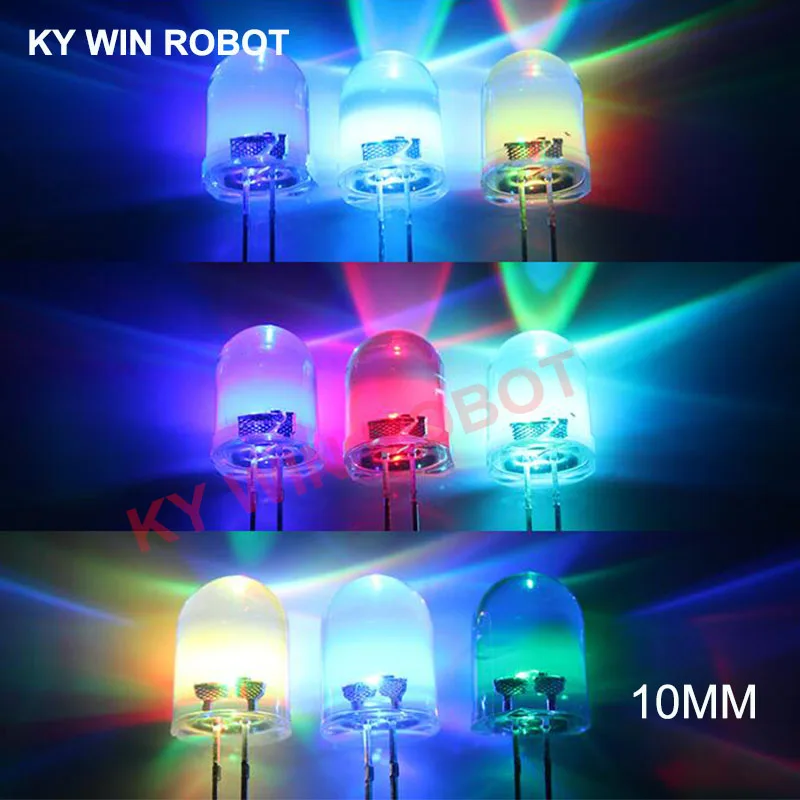 10pcs/lot F10 10mm Fast/Slow RGB Flash Red Green Blue Rainbow Multi Color Light Emitting Diode Round LED Full Color DIY Kit