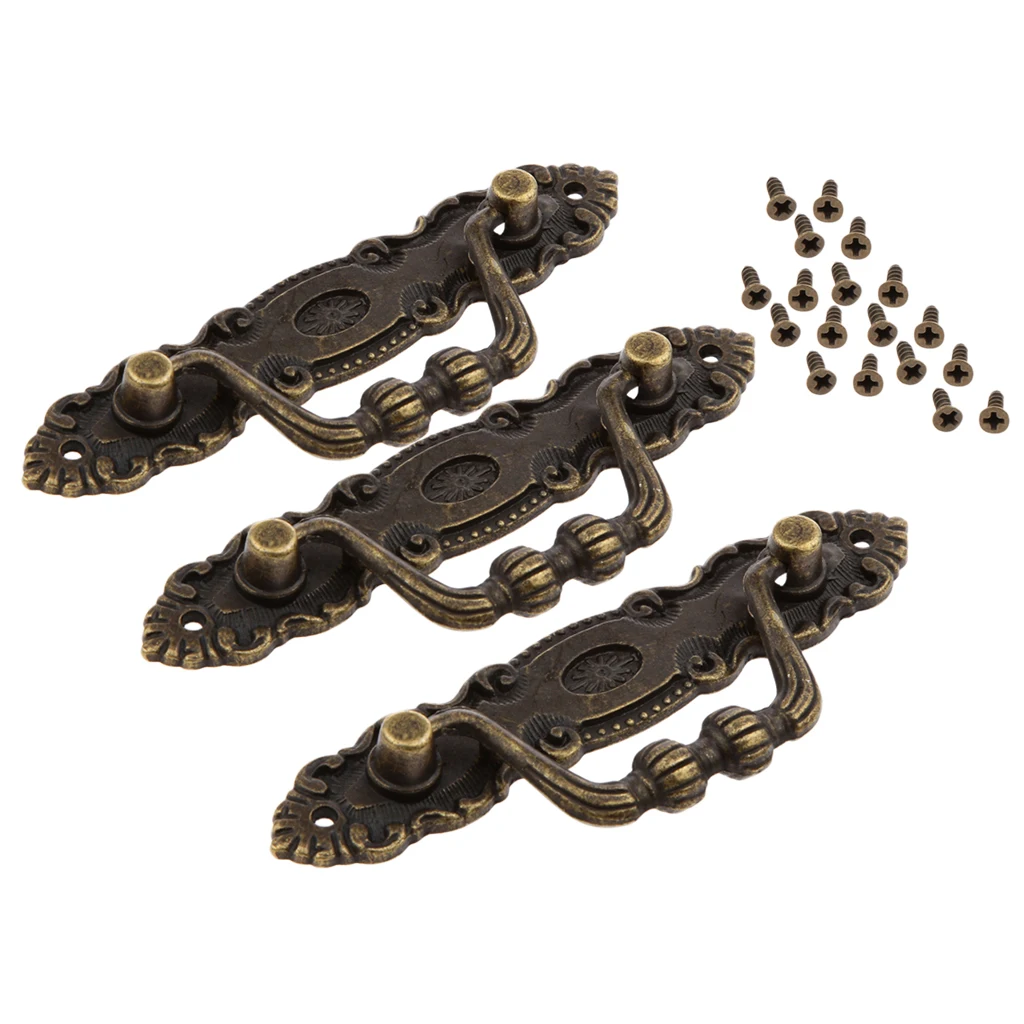 3x Vintage Bronze Jewelry Cabinet Kitchen Cupboard Drawer Door Pull Handle