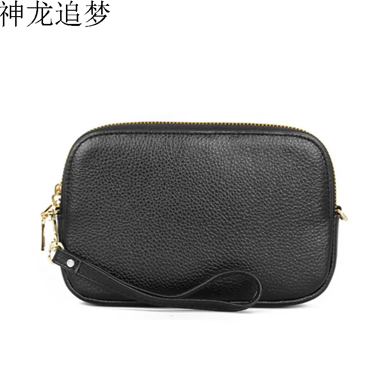 

Genuine cowhide leather lychee pattern small bag ladies double-layer hand bag shoulder Messenger bag women square handbag