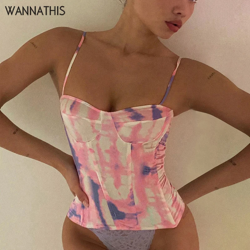 

WannaThis Sexy Camis Camisole Sleeveless Patchwork Crop Top Women Summer Vacation Off Shoulder Casual Tops Pink Streetwear 2020