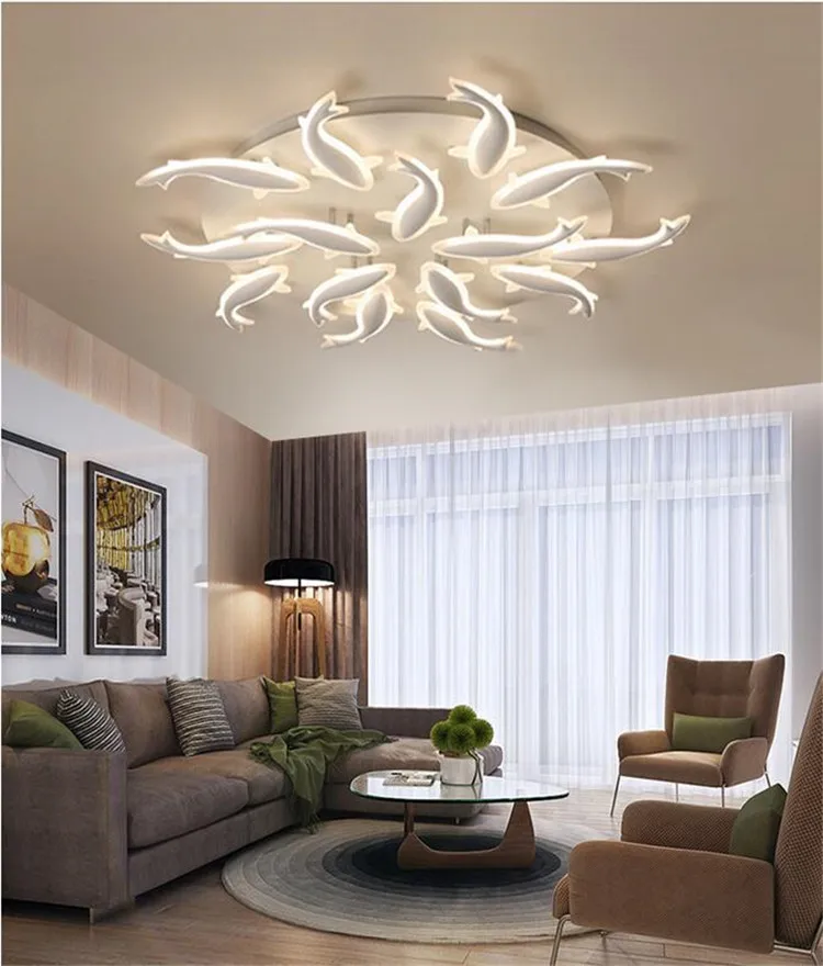 Креативный светильник для гостиной, современный минималистичный теплый домашний светодиодный бионический потолочный светильник в виде рыбы, художественные лампы