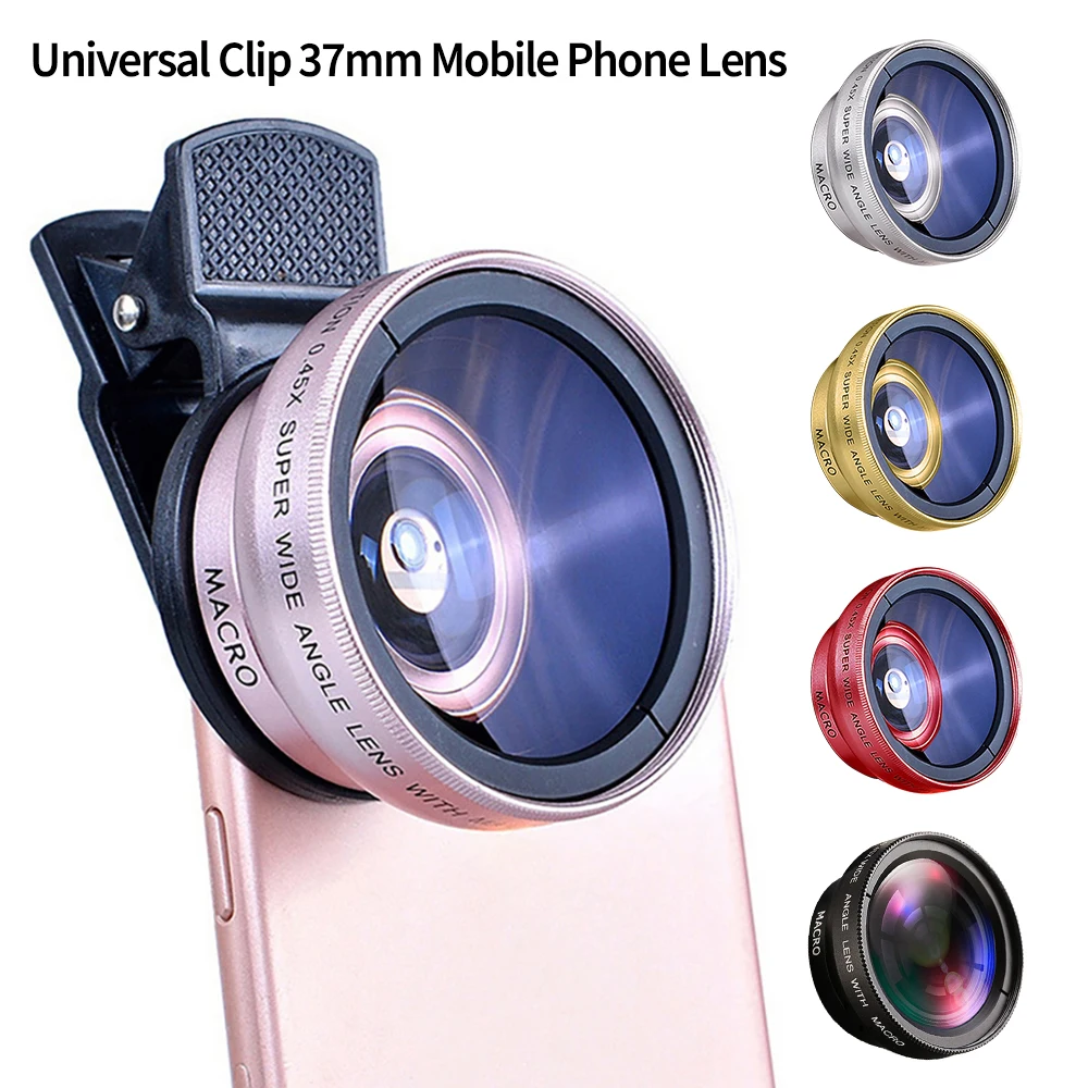 sony mobile camera lens 2 IN 1 Lens Universal Clip 37mm Mobile Phone Lens Professional 0.45x 49uv Super Wide-Angle + Macro HD Lens For iPhone Android best phone lens