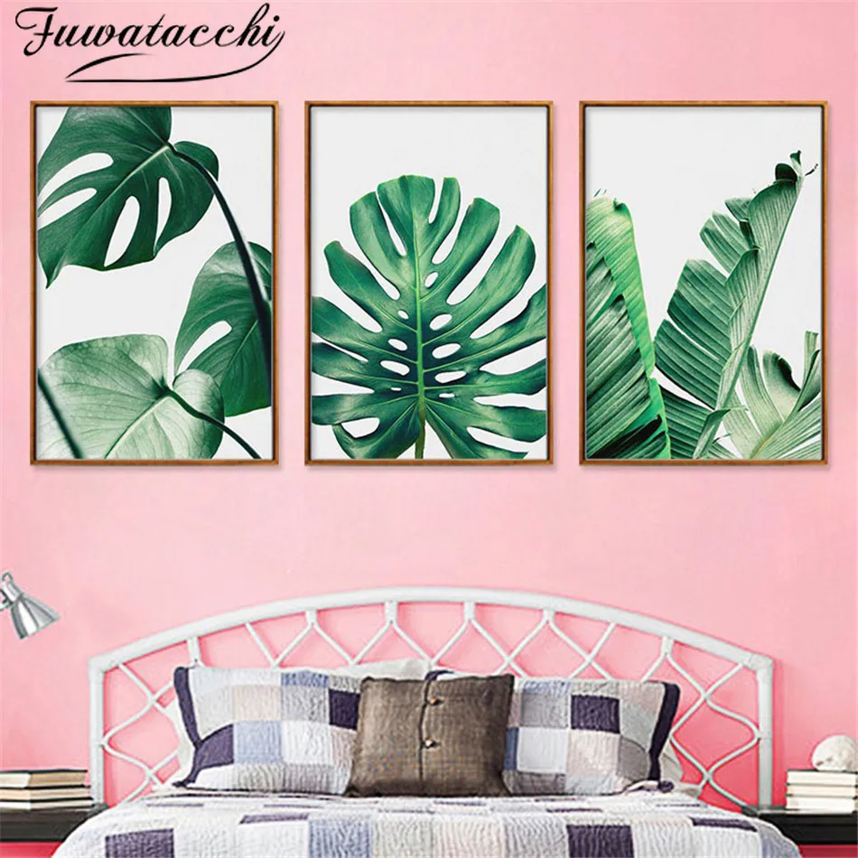 

Fuwatacchi Summer Palm Leaves Art Oil Prints and Posts Abstract Picture Paintings for Home Decor Living Room No Fram Fiber Cloth