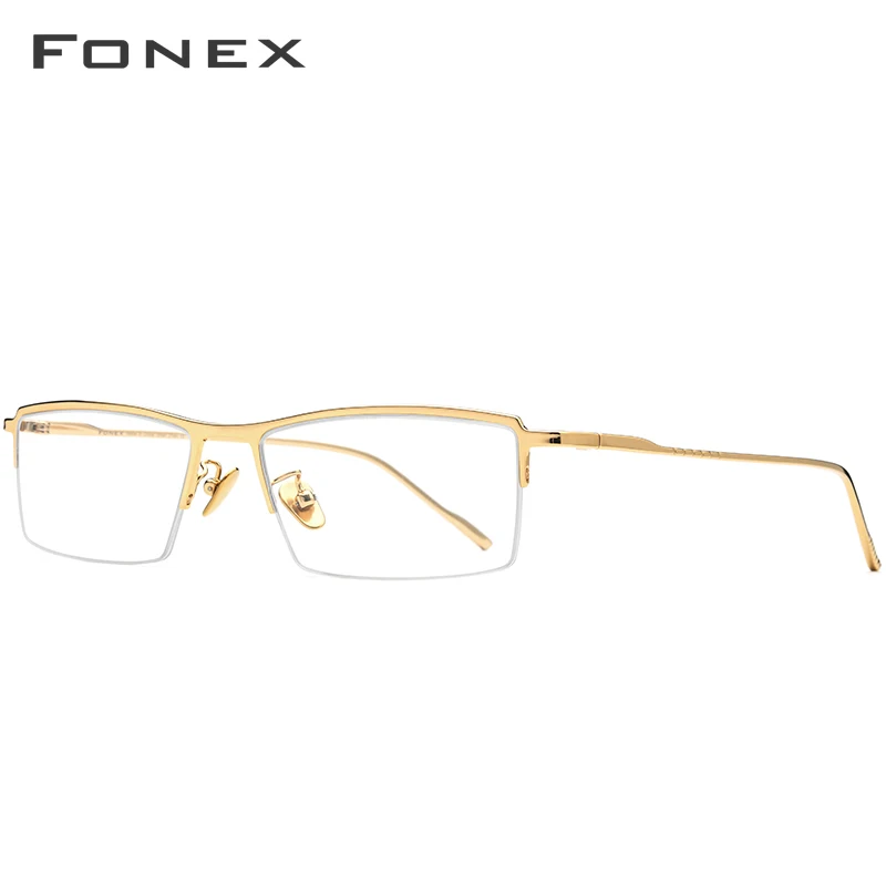 FONEX, чистый титан, оправа для очков, для мужчин,, новинка, по рецепту, полуоправы, квадратные, для близорукости, оптические очки, очки, 8514 - Цвет оправы: Bright Gold