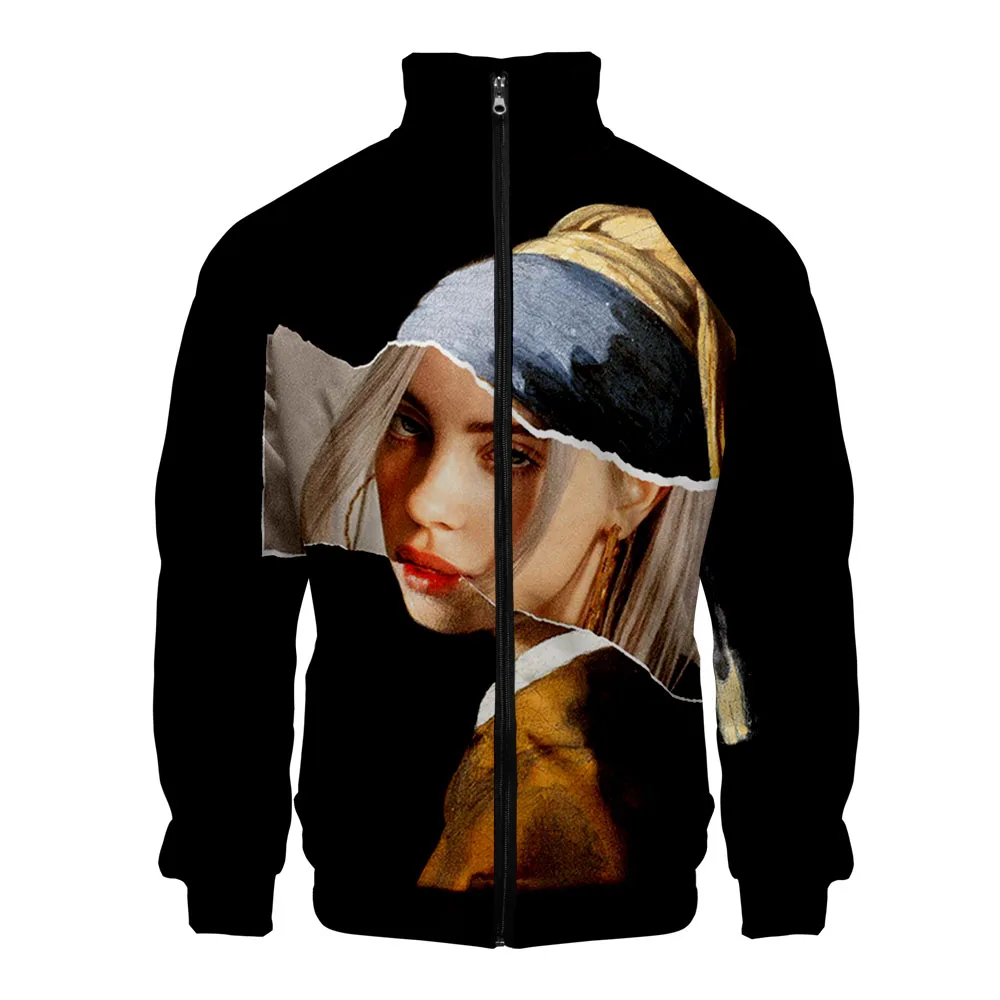 Billie Eilish Nieuwe collectie Унисекс Хипстер Jas Mode 3D Jas Stand kraag rits реглан 3D хип-хоп jasje Новинка