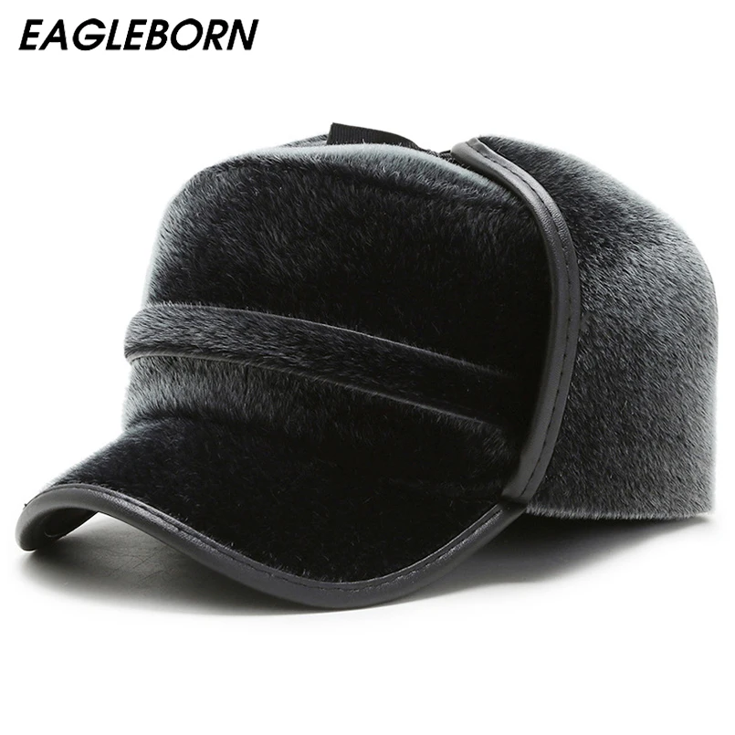 

NEW Eagleborn Winter Faux Fur Russia Men Bomber Hat Fur Hat Thick Warm Dad Hats