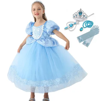 

Girls Role Play Dress The Little Glass Slipper Inspired Kids Christmas Puffy Party Ball Gown Children Cinderel-la Costume Robes