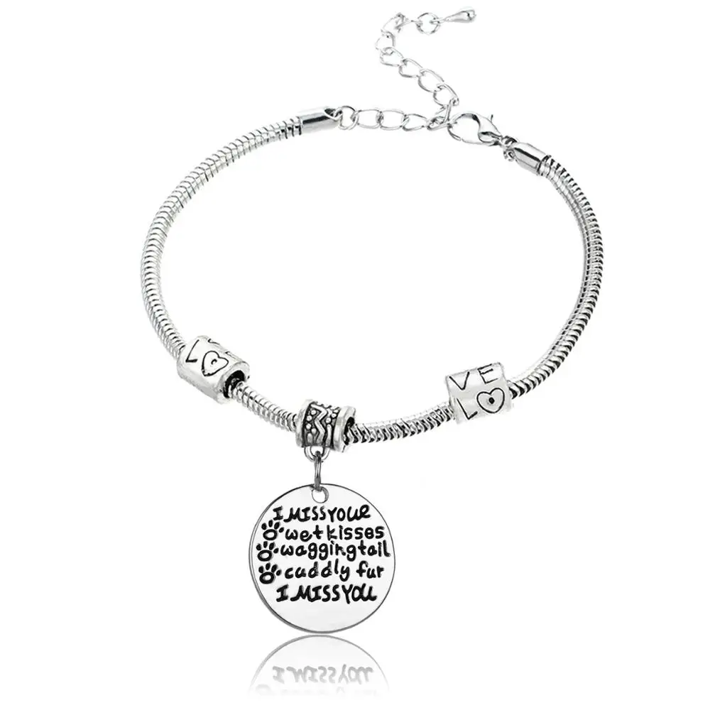 12 шт., памятные браслеты с животными, собака, кошка, лапы домашнего животного, принты, я скучаю по вашим влажным поцелуям, женские подарки для любимых, винтажная Любовь бисер, браслеты, браслет