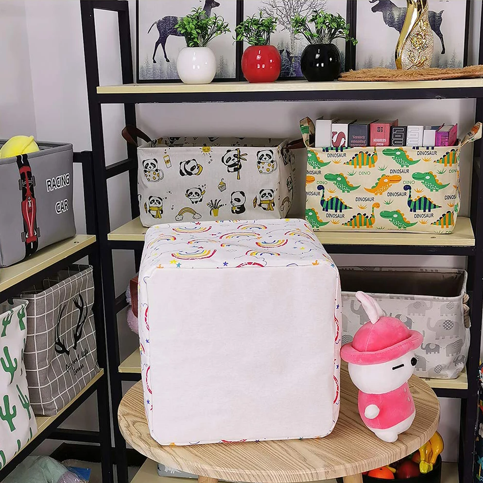 New Cube Folding Cotton Linen Fabric Storage Basket Kids Clothes Storage Box Waterproof Laundry Basket For Toys Organizers 5