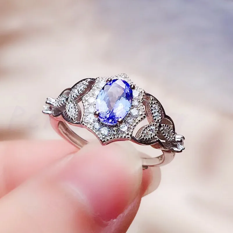 Натуральное Аутентичное танзанитное кольцо,, серебро 925 пробы 0.55ct драгоценный камень, тонкие украшения ручной работы# R99193