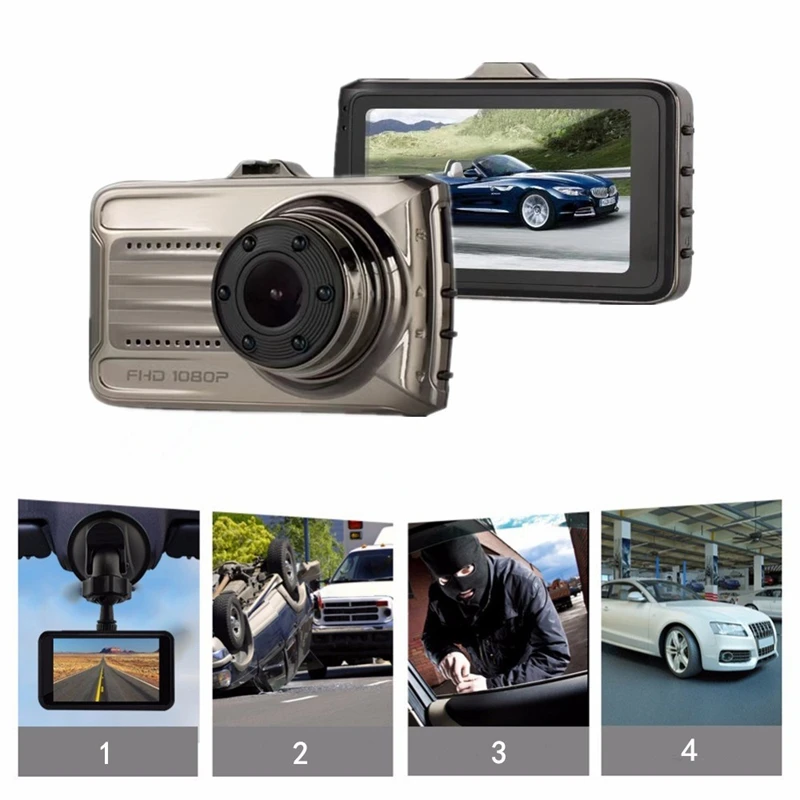 Dash Cam 1080P Full HD Автомобильный видеорегистратор, видеорегистратор с ЖК-экраном, широкий угол обзора 170 градусов, WDR, g-сенсор, детектор движения
