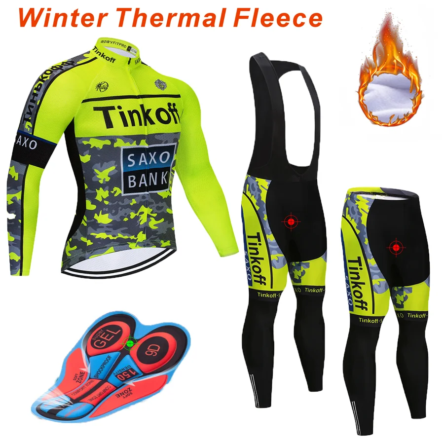 

2019 Maillot Ropa Ciclismo Invierno Tinkoff Winter Cycling Jersey Thermal Fleece Long Sleeve Cycling Clothing Set MTB Bike Wear