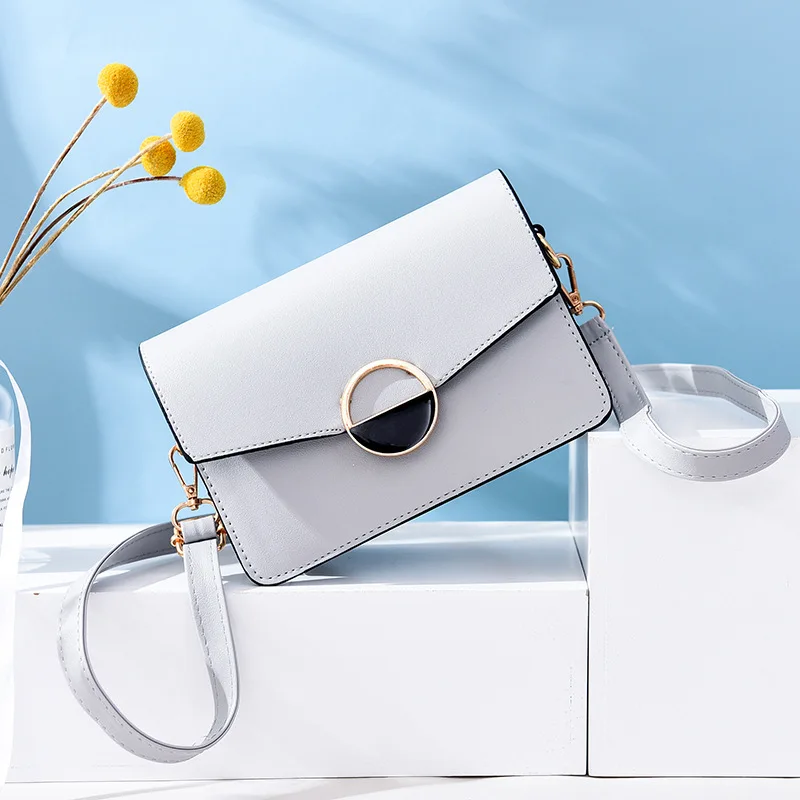 

New Style Fashion Wide Strap Fashion Small Square Bag Circular Ring Magnetic Snap Women's Shoulder Bag