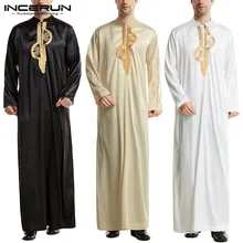 

Men Muslim Jubba Thobe Islamic Arabic Kaftan Stand Collar Long Sleeve Retro Embroidery Robes Dubai Leisure Men Clothing INCERUN