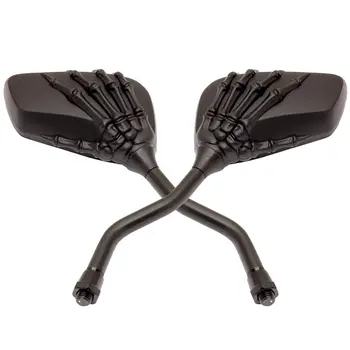 

free shipping Pair Custom Black Skeleton Skull Hand Claw Motorcycle Rearview Mirrors 8MM 10MM