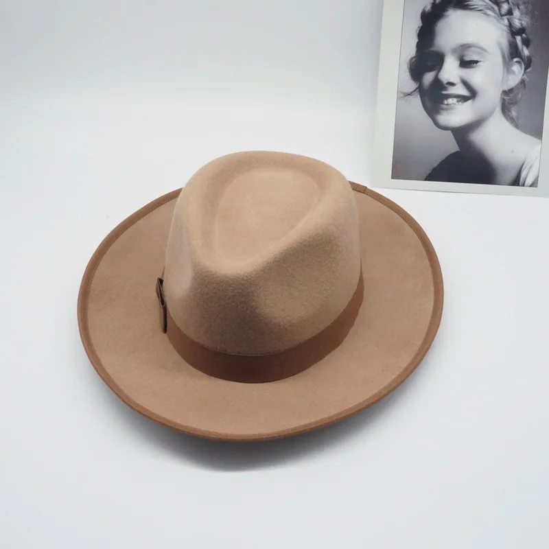 01908-panshi-шерсть британский стиль зимний бант хаки Классическая Шляпа Fedora для мужчин и женщин Панама джазовая, шляпа