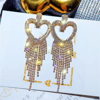 

FYUAN Shiny Rhinestone Drop Earrings 2019 Bijoux Heart Gold Silver Color Dangle Earrings for Women Statement Earrings Jewelry