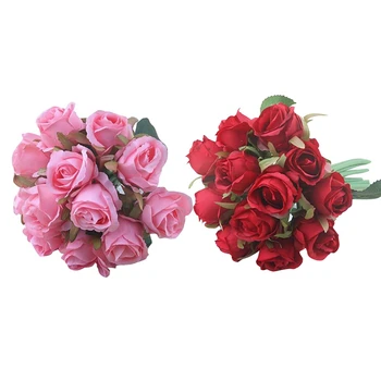 

24 Pcs Artificial Rose Flowers Wedding Bouquet Thai Royal Rose Silk Flowers Home Decoration Wedding Party Decor, 12 Pcs Pink & 1