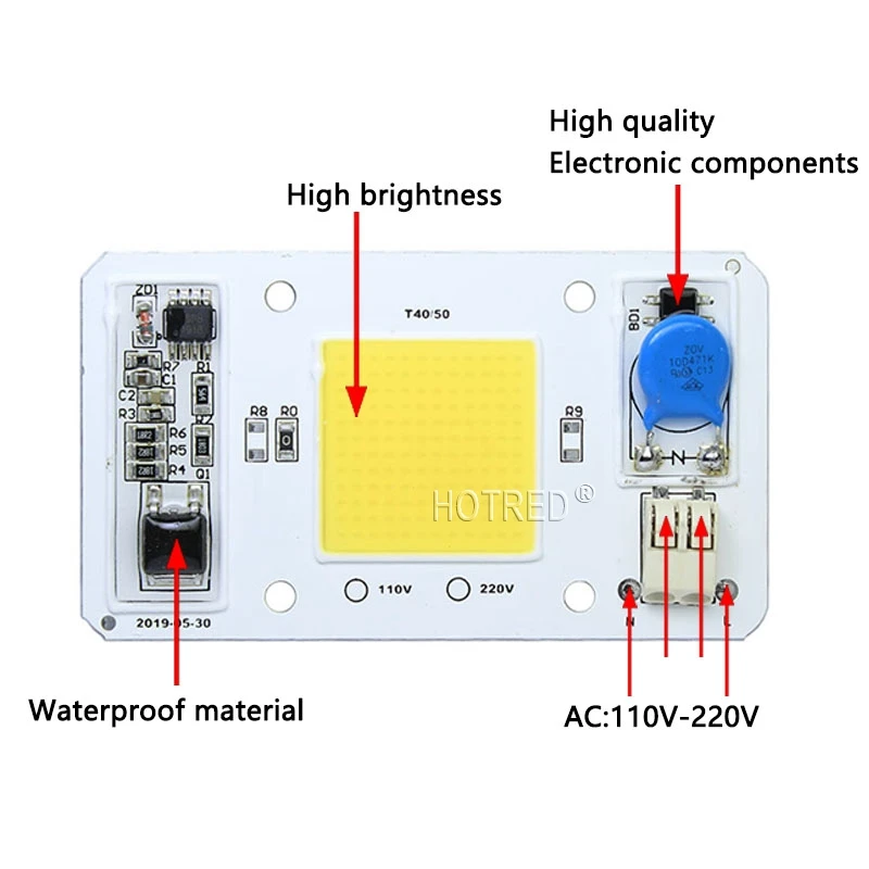 Светодиодный 50 Вт COB лампа-чип AC110V 220V интегрированный умный IC драйвер холодный теплый белый красный зеленый синий желтый розовый полный спектральное освещение DIY