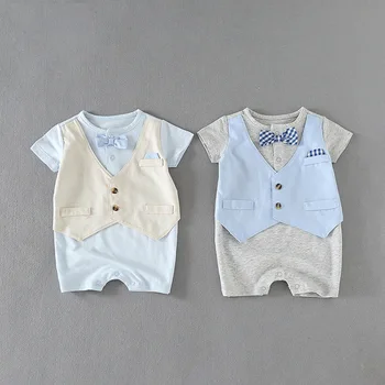 

Baby Boy Clothes Newborn BABY Clothing Summer Short Sleeve Bow Tie Gentleman Cotton Romper Infant Cute Outfit Jumpsuit 0-18M