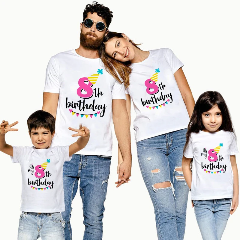

1PC It's My 8th Birthday Family Matching Clothes Mommy Daddy and Daughter Son Birthday Tshirts Outfit Baby Girl Boy Party TShirt