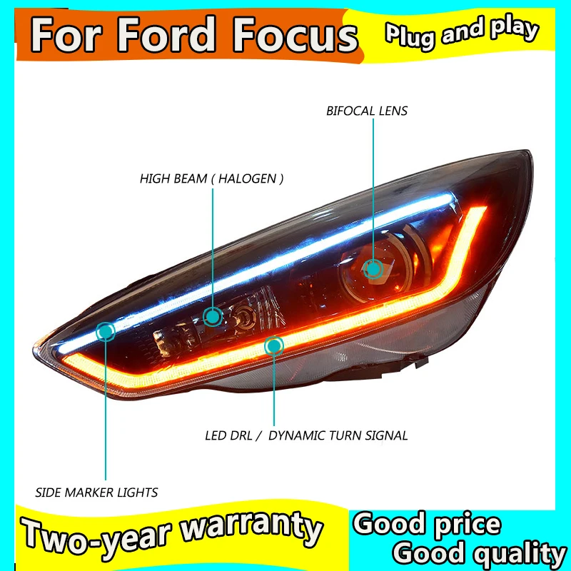 Набор для автостайлинга для Ford Focus фары- фокус фары, светодиодные фары DRL Объектив двойной луч HID