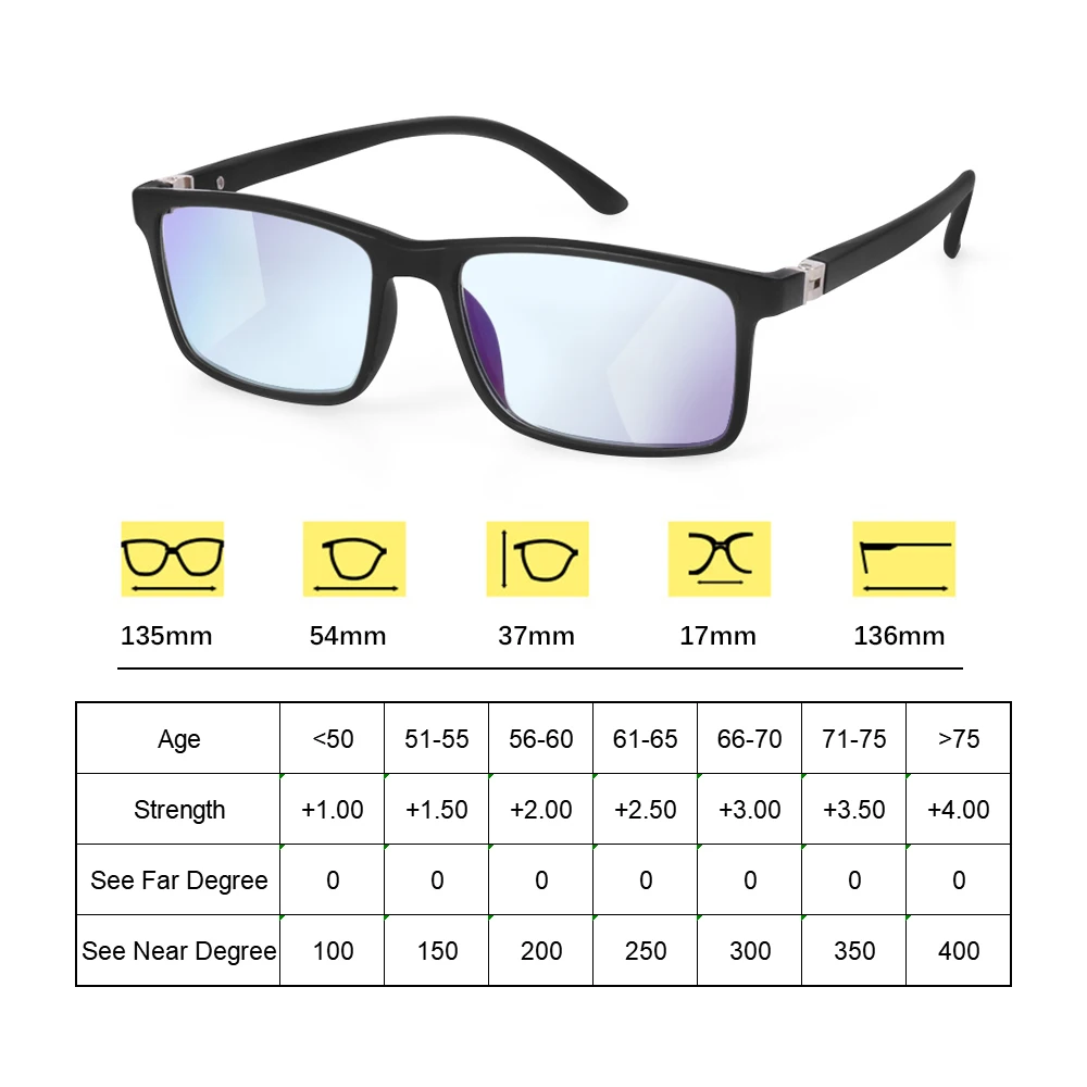 Anti-blue Light Glasses Presbyopia Eyeglasses Progressive Multifocal Lens Computer Eyeglasses +1 +1.5 +2 +2.5 +3 +3.5 +4 blue light blocking glasses