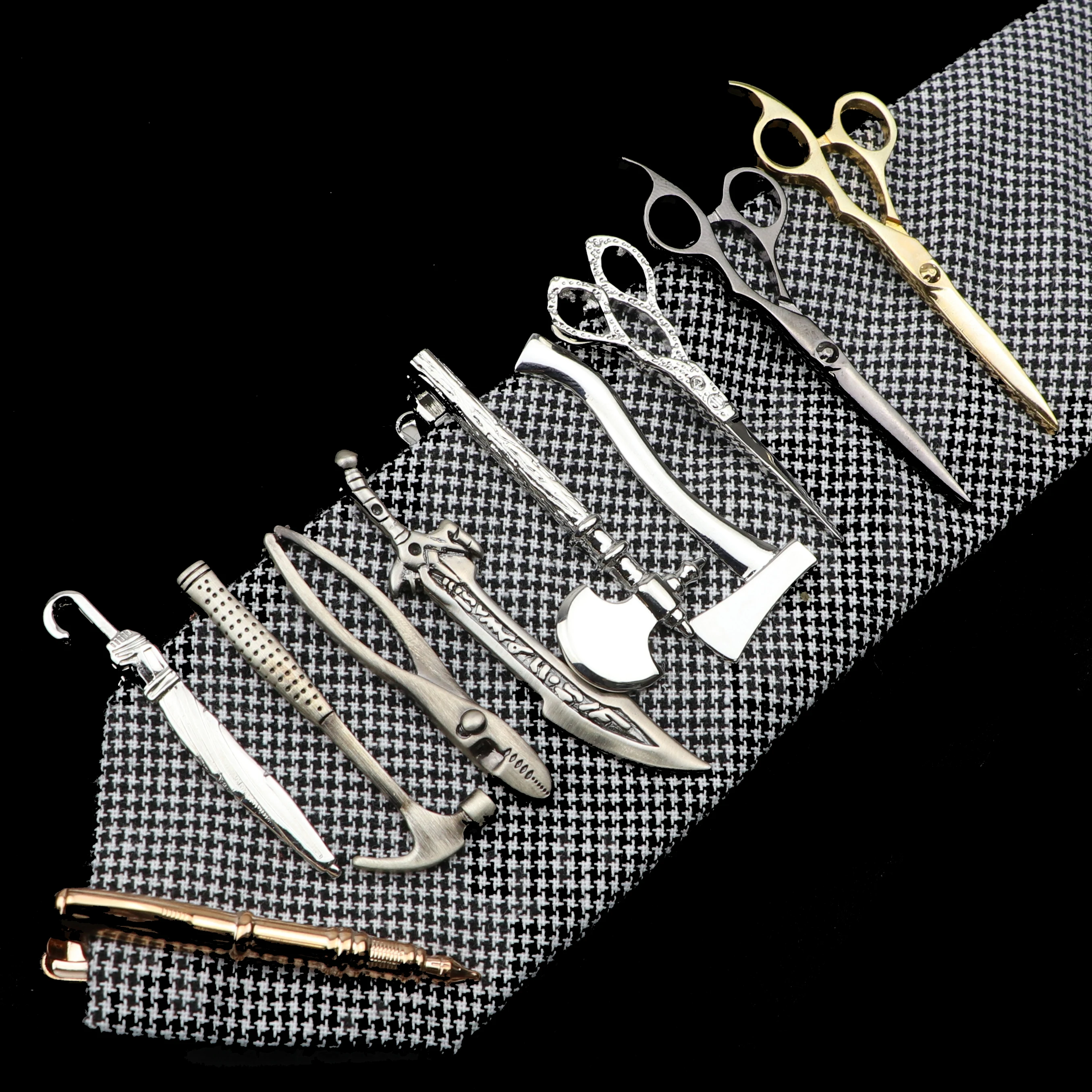 Chrome Stainless Tie Clips Scissors Ax Car Owl Sword Hammer Shape Metal Tie Clip For Men 1 Piece For Tie Clips