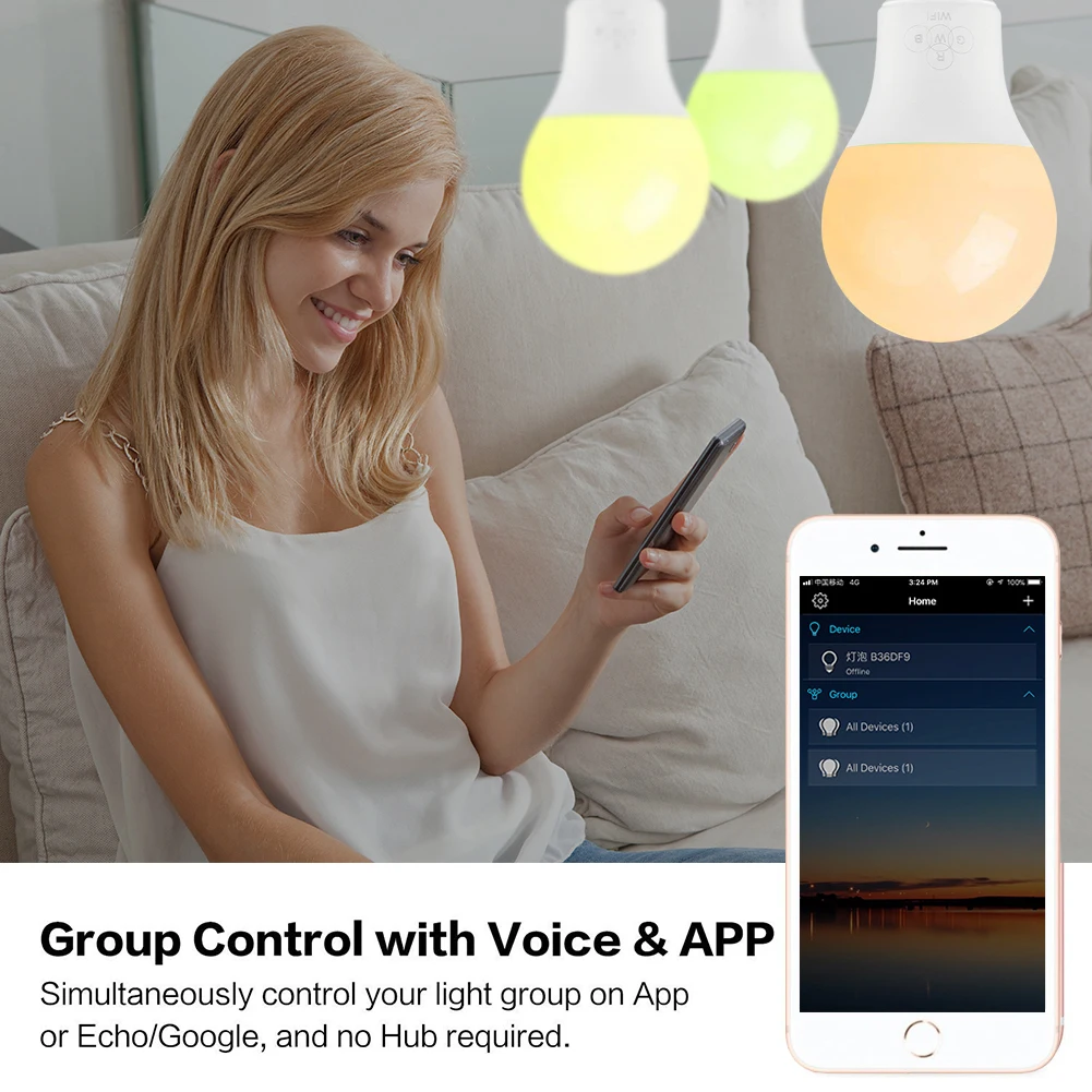 

4.5 / 7W WiFi Smart RGBCW Wake-Up Lights Led Bulb E27 100-264V No Hub Required Work for Alexa & Google Assistant Dimmable Lights