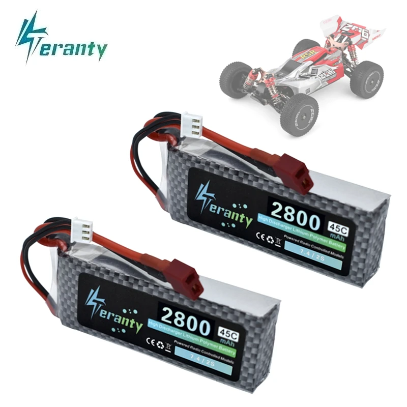 

Wltoys 144001 Car 2s 7.4V 2800mAh Upgraded Lipo Battery T Plug For Wltoys 1/14 144001 RC Car Boat Lipo Battery Parts Upgraded