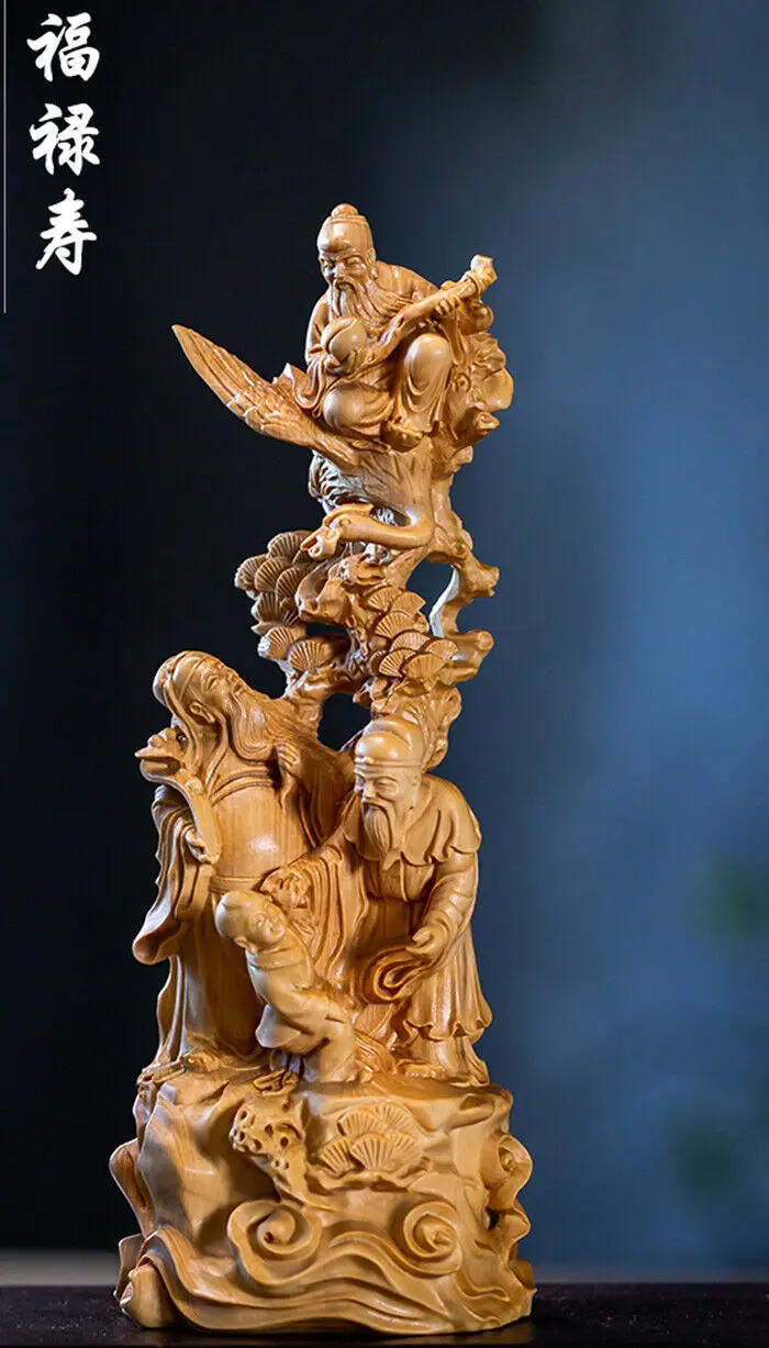 

Фигурка резьба из самшита, резная, TJ180ca, 18*7*7 см, 3 звезды, боги на дереве