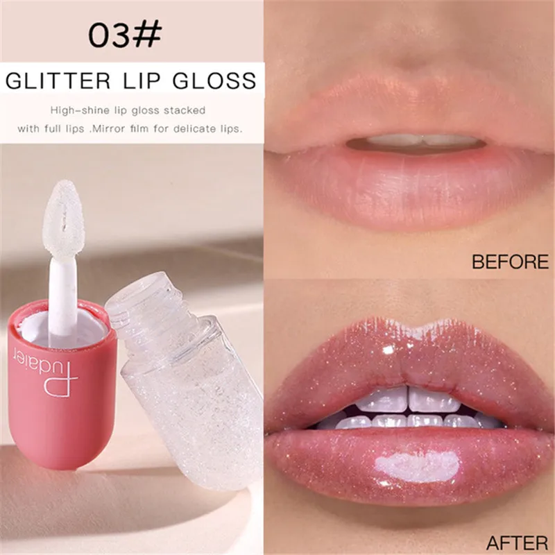 Pudaier Lip Gloss Mini Capsule Tube Moisturize Clear Lip Gloss Change Color Plumping Lipgloss Glitter Makeup Glossier Lip Tint