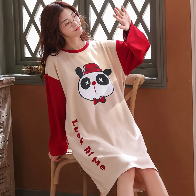 

6127 # Giant Panda Head Pullover YD Long Sleeve Korean-style Sweet Pajamas Nightgown Homewear Set Plus-sized