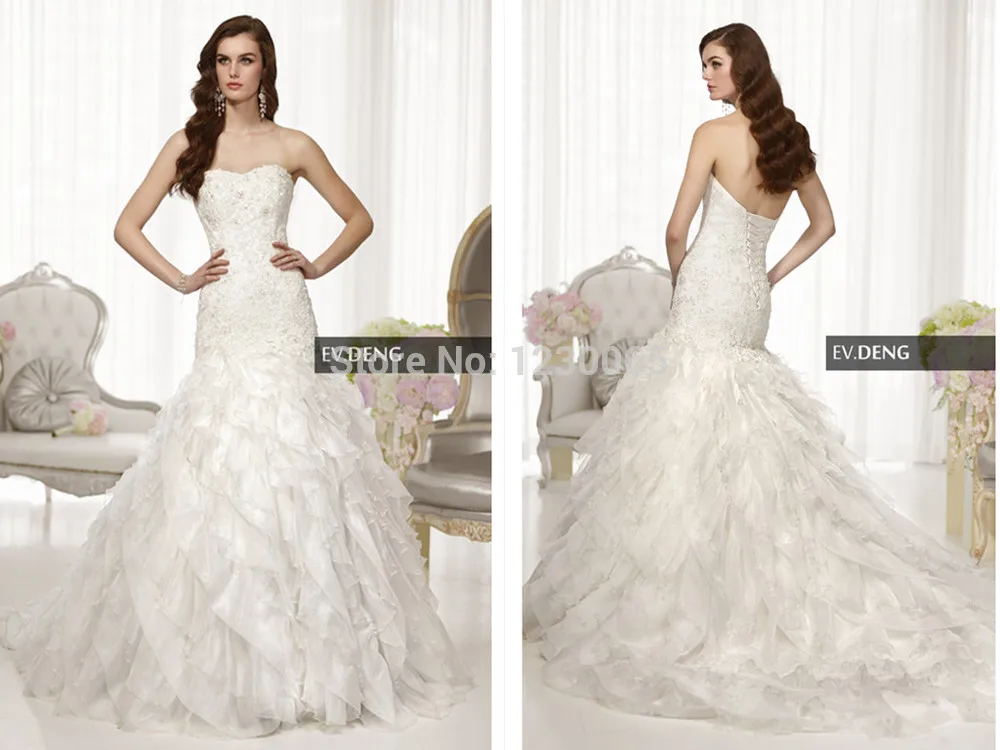 Оборками из органзы Многоуровневое сексуальный Casamento аппликации vestido de noiva, трапецевидное торжественное платье Горячая Распродажа сладкий ангел свадебное платье