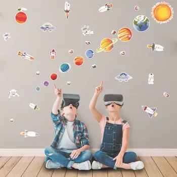 

2020 NEW Outer space planet wall stickers children's room INS creative custom decoration cartoon self-adhesive paper PVC