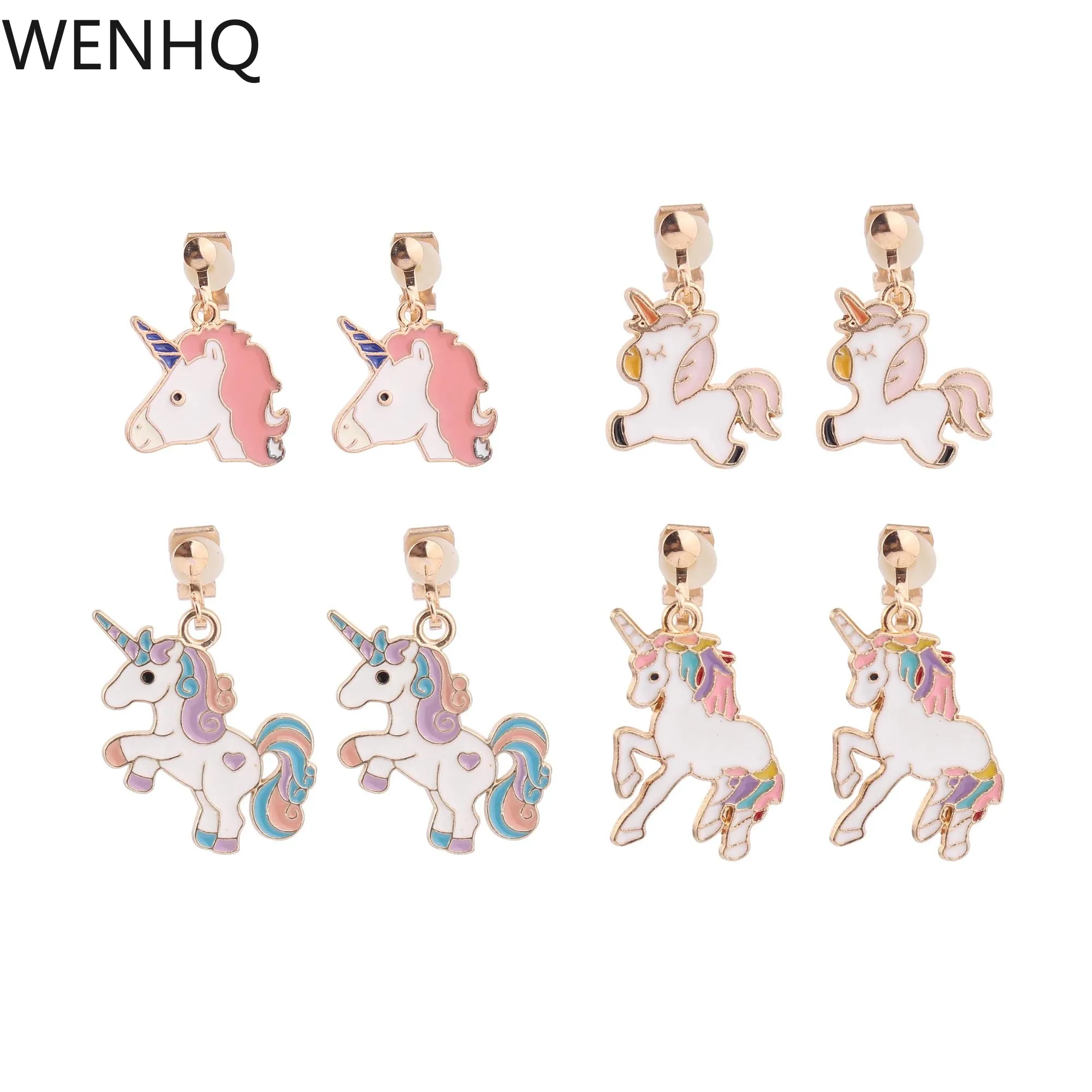 WENHQ Cartoon Unicorn Clip on Earrings Fashion Cute Ear Clips for Little Girl Students Party Birthday No Pierced Gift | Украшения и