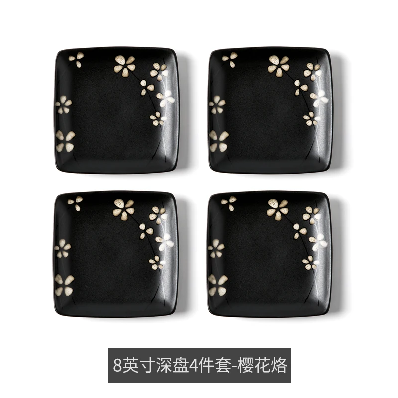 8 inches 4pcs Креативные японские керамические тарелки домашние блюда и тарелки наборы маленькая свежая десертная посуда, обеденные тарелки - Цвет: 8 inches 4pcs