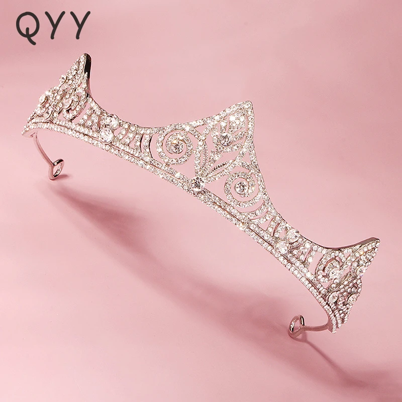 Женская свадебная корона для волос QYY серебристые стразы диадемы и короны