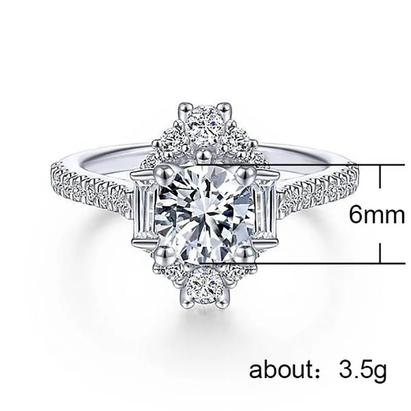 Bague Ringen Classic Real Silver 925 Ring with 6mm Round Shape Zircon Ring Weddings Engagement Jewerly Size 6-10 Wholesale