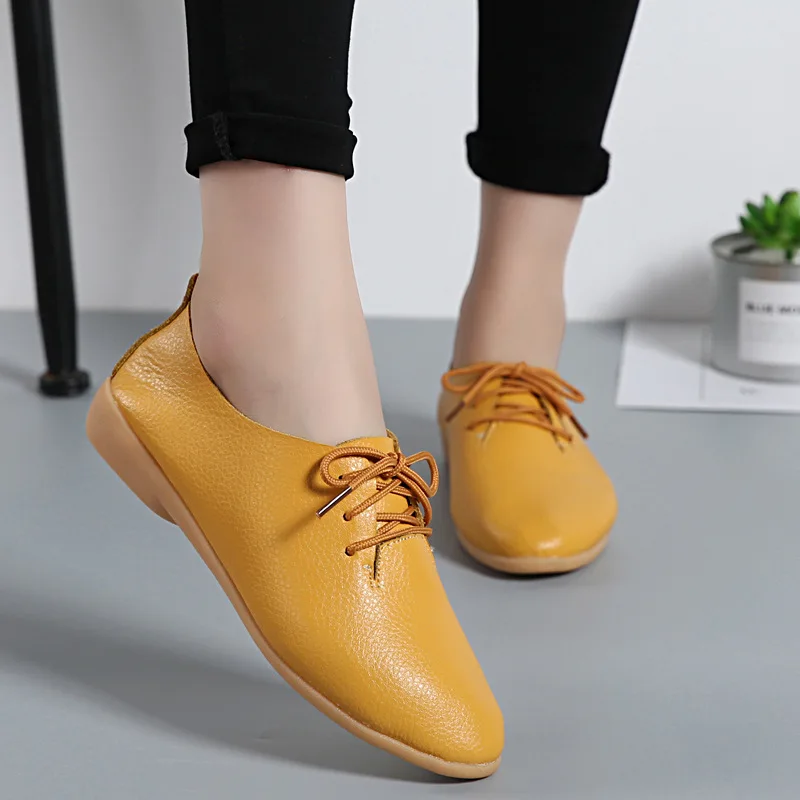 NAUSK/летние лоферы из натуральной кожи; женская повседневная обувь; мокасины; мягкая женская обувь с острым носком; женская обувь на плоской подошве - Цвет: Цвет: желтый