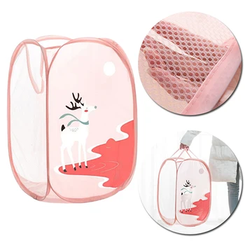 

Sundries Toy Container Laundry Bag Pop Up Hamper Storage Foldable Basket Bag Mesh Washing Bathroom Product Portable Organizer