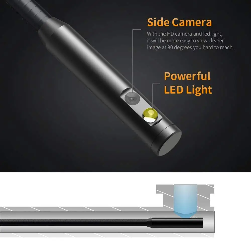WiFi Endoscope with Side Cam Wireless Telescopic Digital Borescope Snake Inspection Tube Camera iOS
