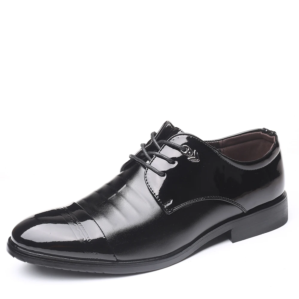 Black dress shoes ROXDIA/брендовая модная мужская парадная обувь размера плюс 39-48, деловая Рабочая Мягкая лакированная кожа, мужские оксфорды на плоской подошве, RXM134 - Цвет: Black dress shoes
