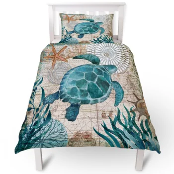 

Nautical Map Sea Turtle Marine Life Duvet Cover Pillow Case Quilt Cover Set Bedclothes Single Bedding Sets For Bed